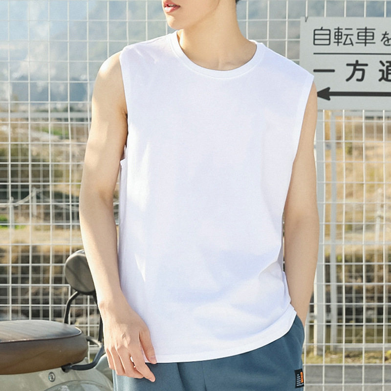 背心短袖t恤纯棉四季男女生上衣休闲士体T恤内搭健身坎肩运动宽松