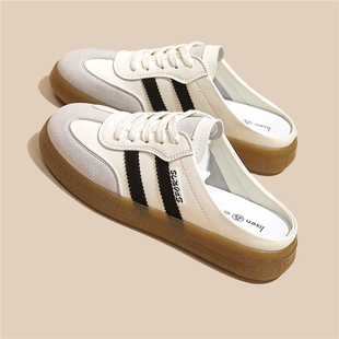 爆百搭休闲包头懒人板鞋 新款 厚底2025夏季 德训小白半拖女外穿时尚