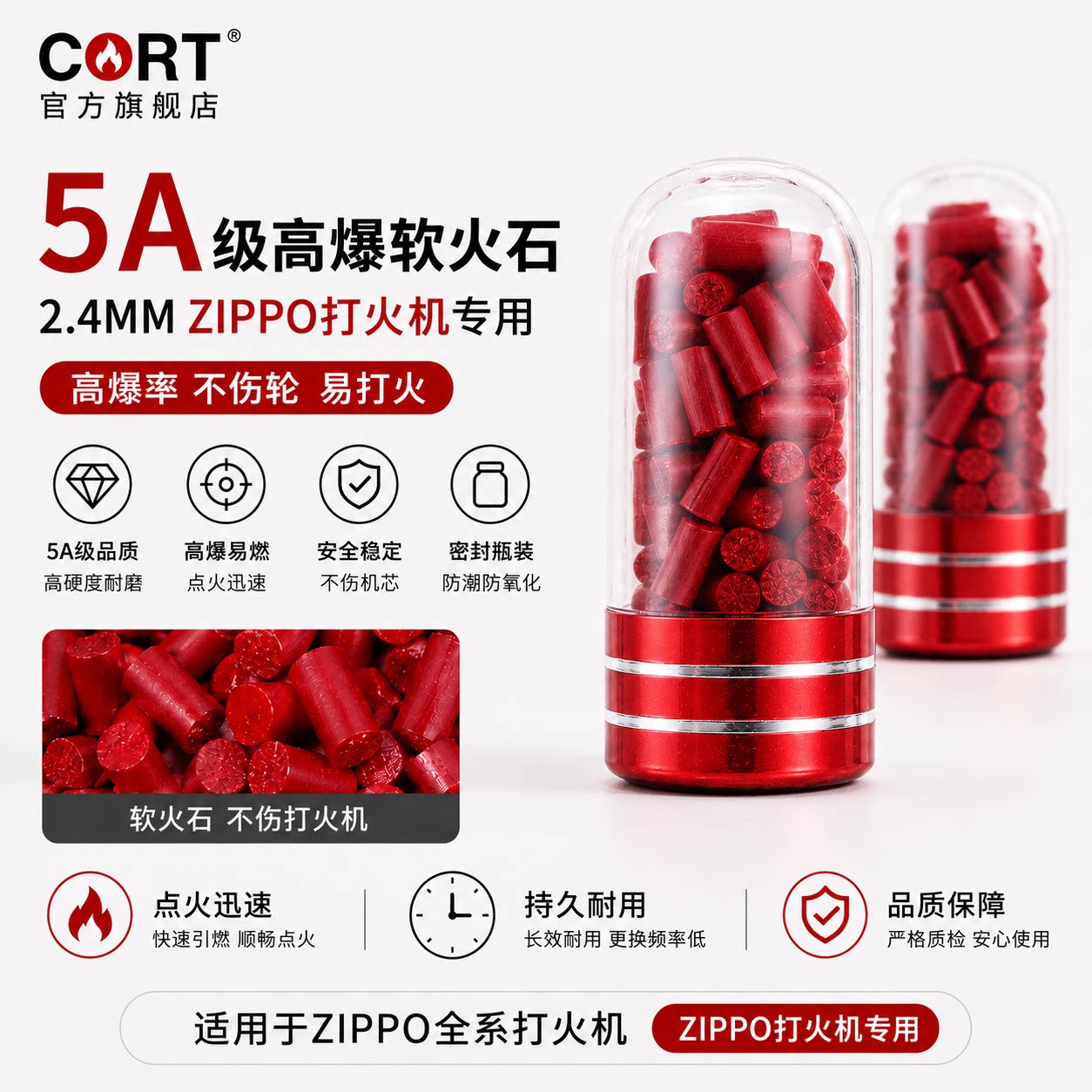定制5A加粗软火石ZIP专用火石不伤轮卡轮火石打火机棉芯配件大全