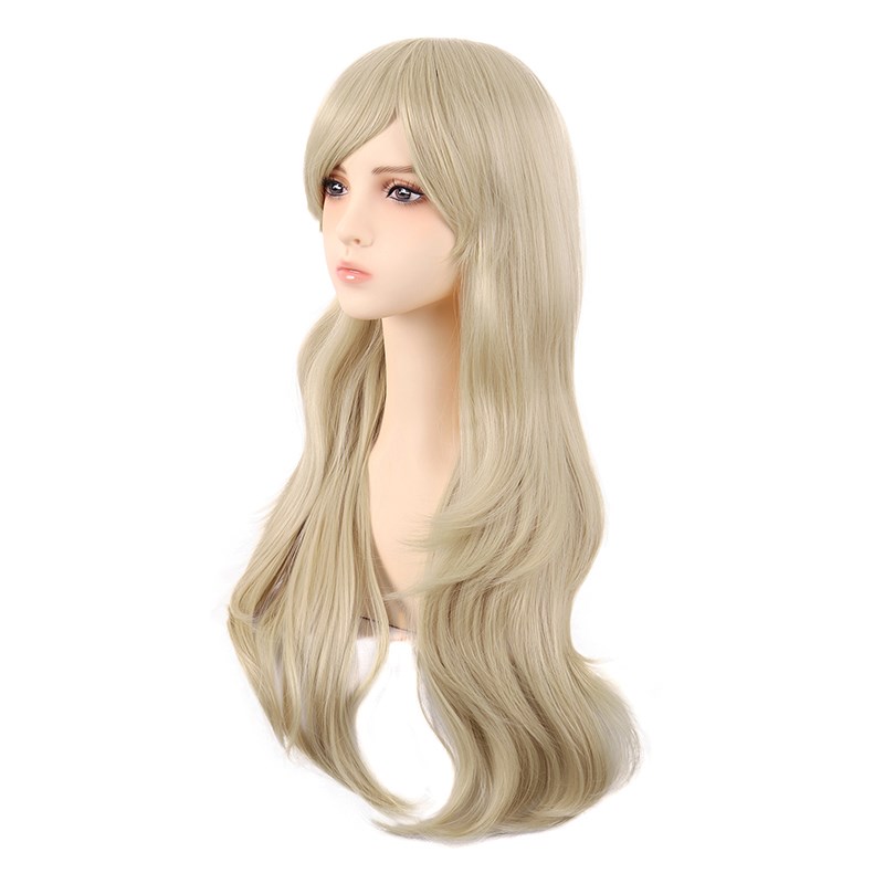 潼漫 cos假发女微卷长发动漫高温丝香槟奶金色斜刘海万用70cm头套