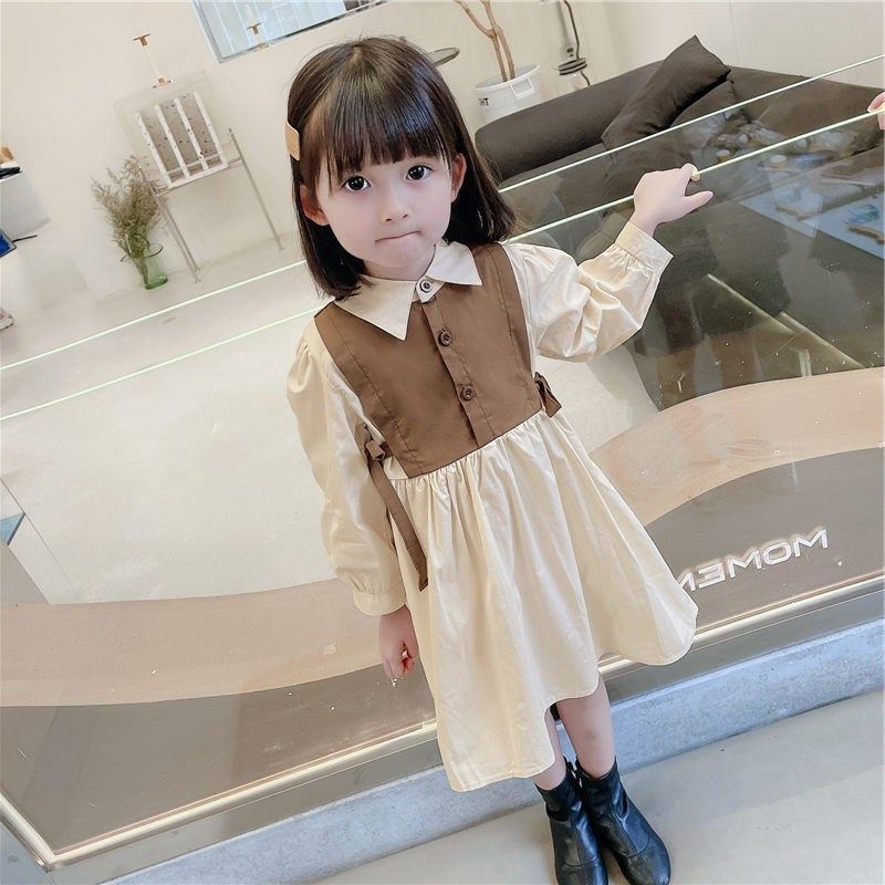 女童宝宝连衣裙子2023新款夏季公主裙小女孩假两件长袖衬衫裙洋气