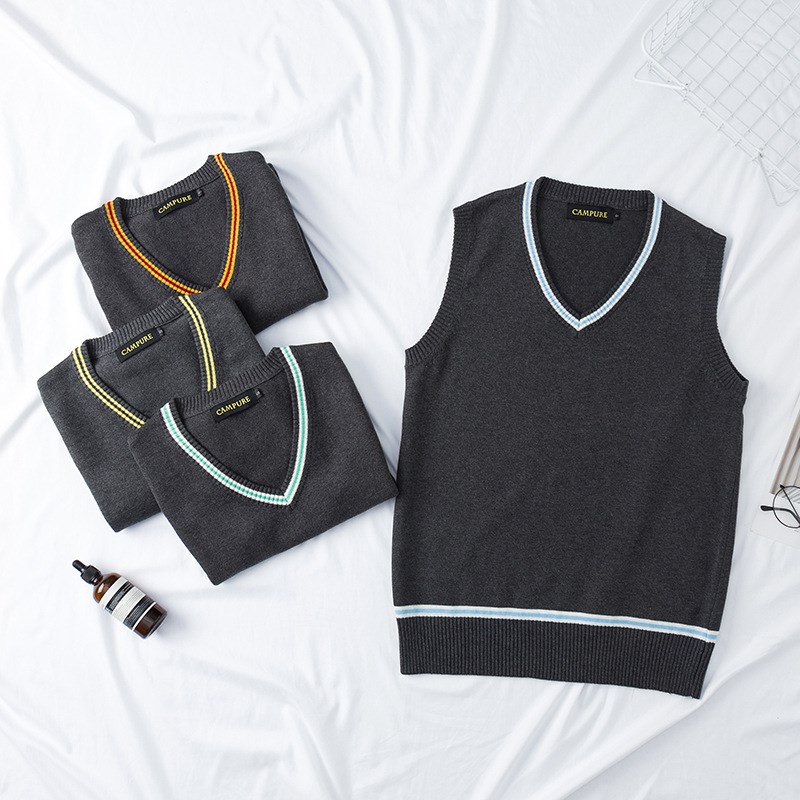 春秋季Jk开衫外套学院风高中学生校服针织衫马甲班服V领毛衣背心