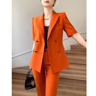 夏天西装套装女薄款短袖2025新款高级感小个子职业休闲西服外套