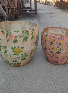 怀旧纯手工米缸纸翁子民俗老物件农村家用纸缸复古田园风摆件道具