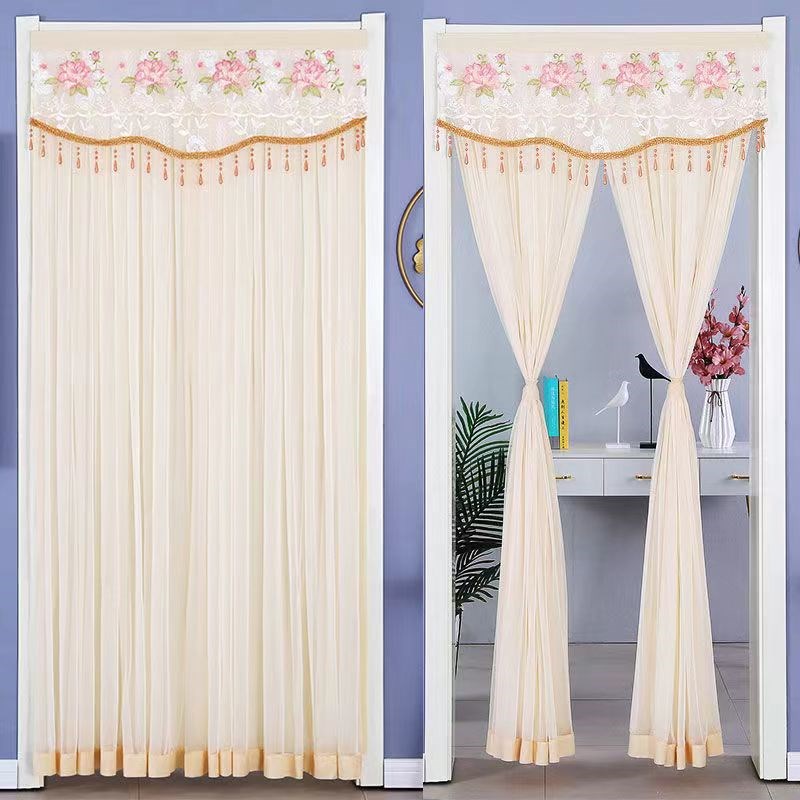 卧室婚庆门帘客厅婚庆装饰门帘红色喜庆门帘免打孔安装大红色通用