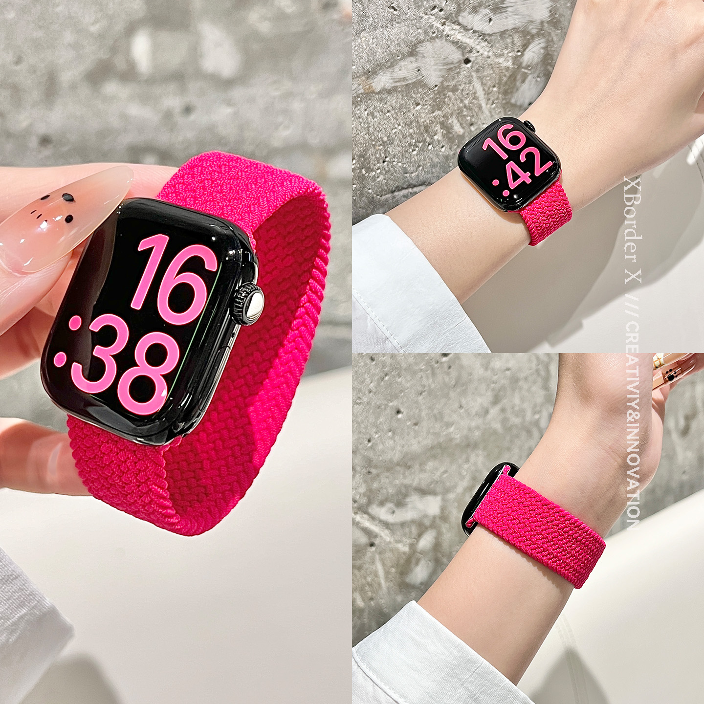 适用iwatch10苹果手表s9新版单圈编织尼龙表带applewatch87夏透气