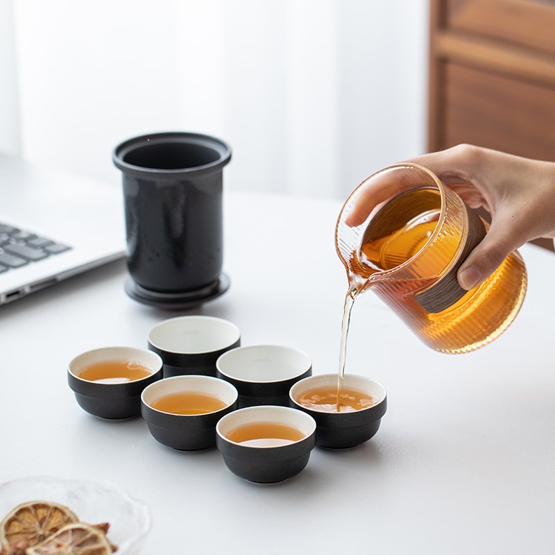晟窑便携式旅行茶具套装户外随身包玻璃快客杯露营功夫茶杯泡茶壶