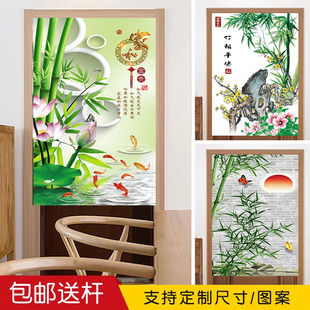 新中式竹报平安门帘富贵竹隔断客餐厅布帘玄关遮挡开运厨房卫生间