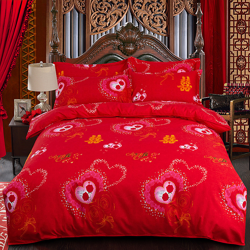 婚庆大红纯棉加厚全棉被套单件150x200x230cm双人结婚被罩220x240