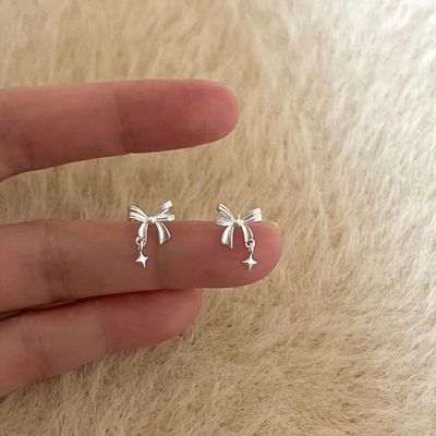 新款s925蝴蝶结星星耳钉