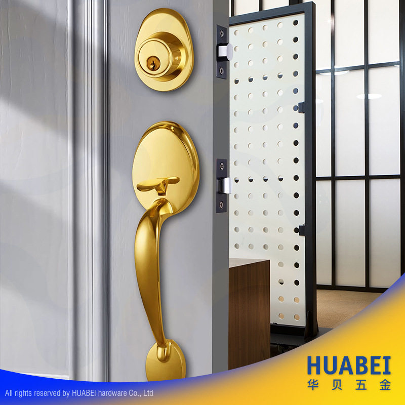 圆形大拉手单开单拉锌合金房门锁黑色双开双拉把手锁北欧门锁跨境