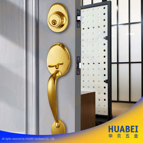 圆形大拉手单开单拉锌合金房门锁黑色双开双拉把手锁北欧门锁跨境