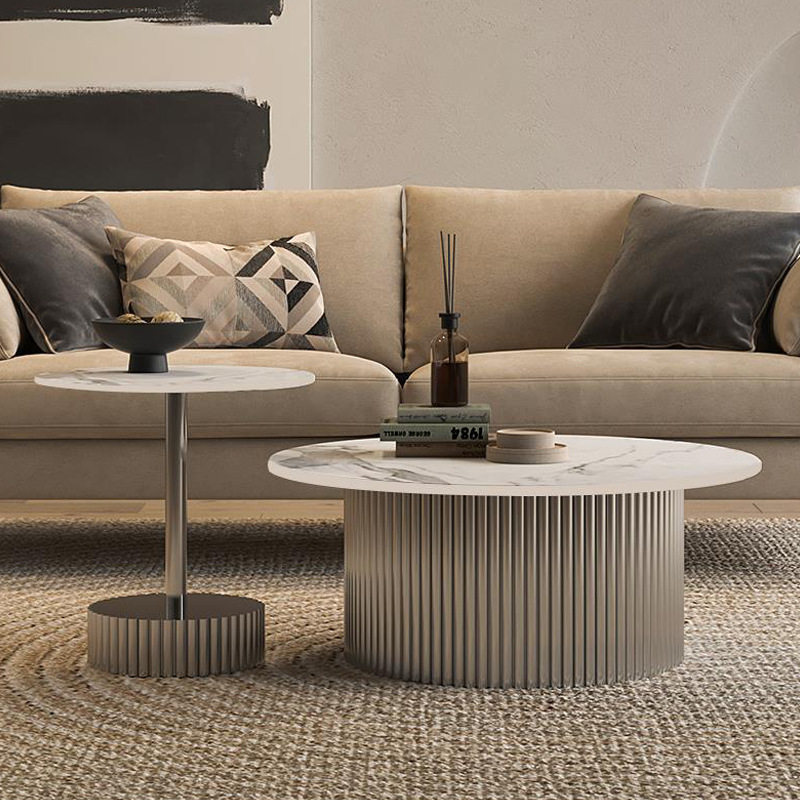 意式极简岩板茶几桌组合现代简约小型户客厅租房家用大小圆形茶桌