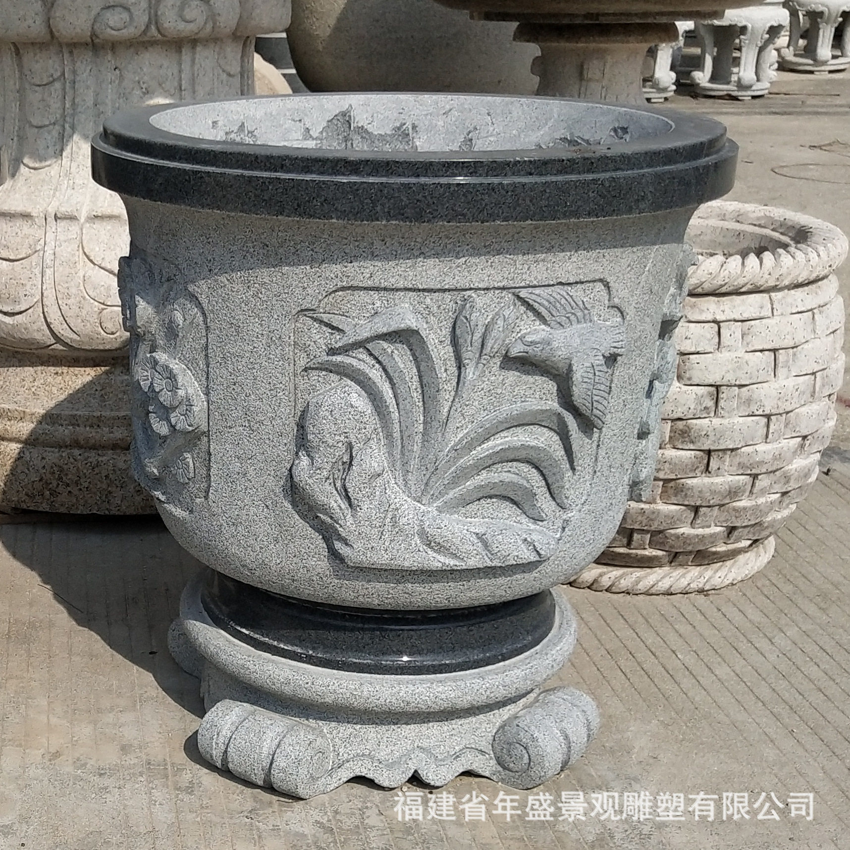 福建石雕厂家 仿古青石花盆鱼缸手工雕刻石缸工艺品家居摆件