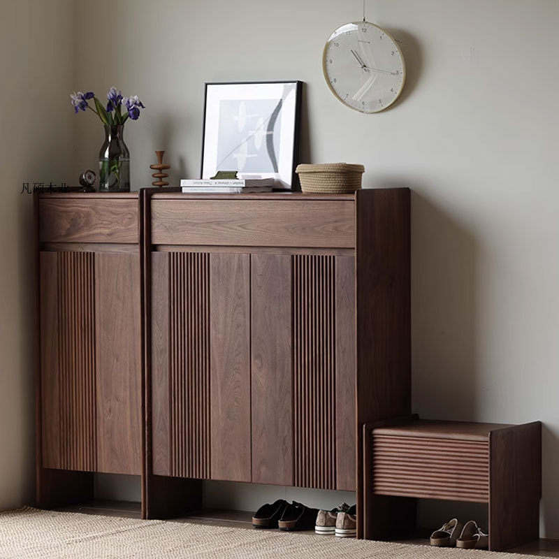 北美黑胡桃实木复古玄关鞋柜