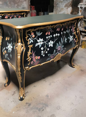 至高美法式彩绘两斗柜门厅玄关隔断餐边柜客厅走廊过道储物柜黑色