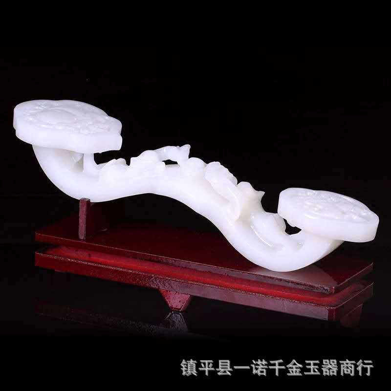 大量批发阿富汗白玉 二龙戏珠福寿双全玉如意摆件 厂家批发