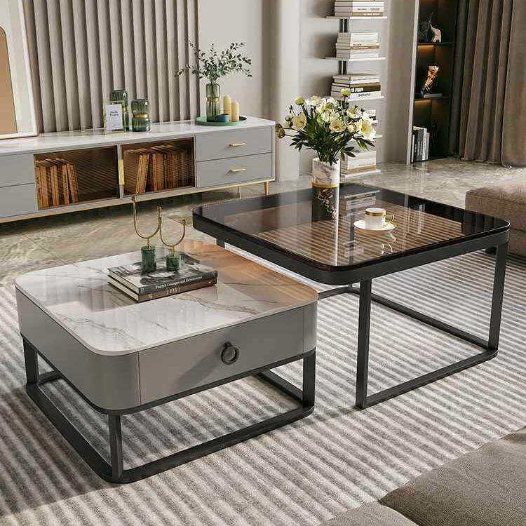 方形玻璃茶几岩板艺术感客厅家用简约创意小户型轻奢现代茶桌