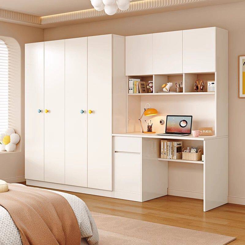 实木衣柜卧室家用带书桌一体式电脑桌简约小户型衣橱组合柜学习桌