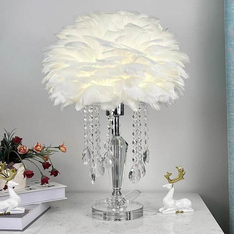 奢华水晶羽毛灯轻奢简约现代卧室书房床头灯温馨浪漫装饰台灯