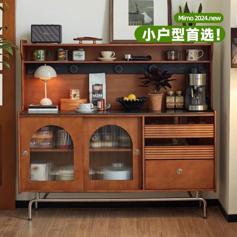 实木复古餐边柜北欧中古小户型厨房储物收纳柜日式客厅岩板茶水柜