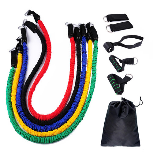 多功能拉力器十一件套拉力绳运动健身套装乳胶防断布套组合弹力带