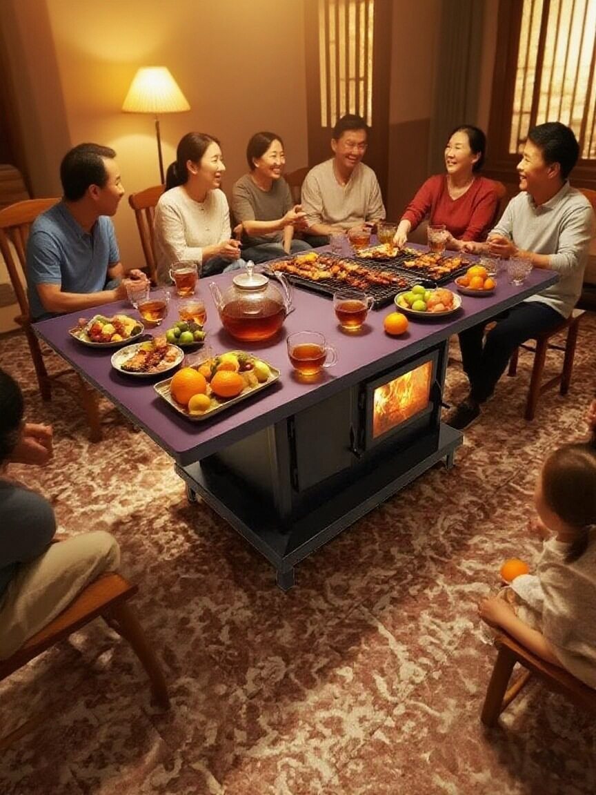 三面真火木柴茶几壁炉地排取暖