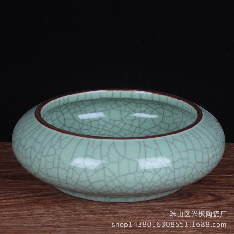 陶瓷工艺品仿古裂纹釉官窑水洗茶洗办公室用文房四宝烟灰缸摆件