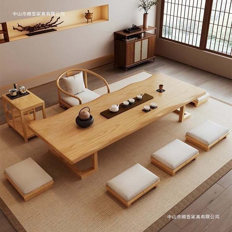 榻榻米实木茶桌椅组合简约茶几炕几日式功夫泡茶台长条桌阳台矮桌