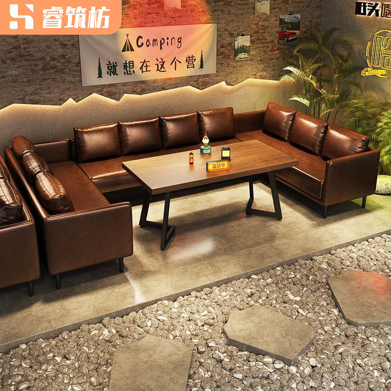 复古工业风餐饮卡座桌椅组合