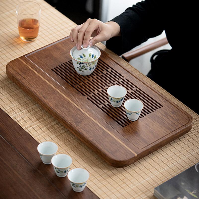 SI6K天然重竹茶盘家用茶台储排水抽屉式实木大号家用茶海托盘功夫