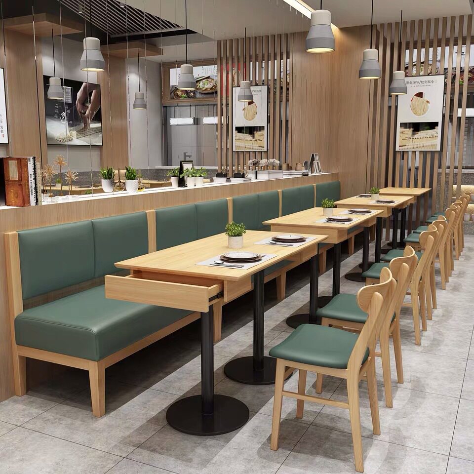 全实木卡座火锅烧烤店桌椅组合