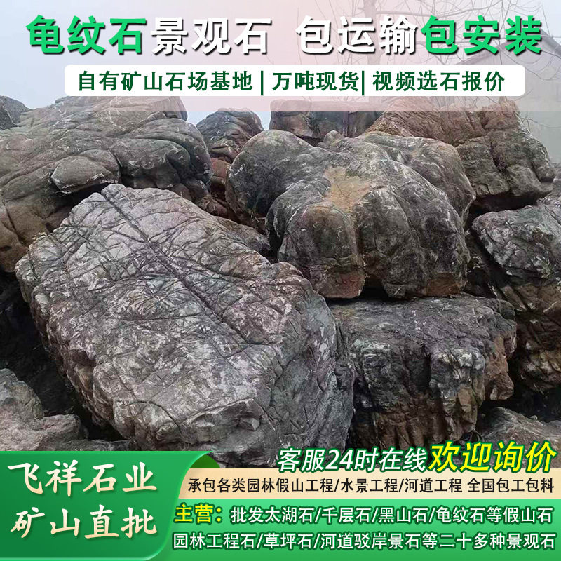 龟纹石假山石头公园广场草坪石点缀石河道护坡石驳岸石假山石施工