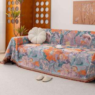 复古大花朵沙发巾四季通用2024年新款防猫抓全包沙发盖布巾