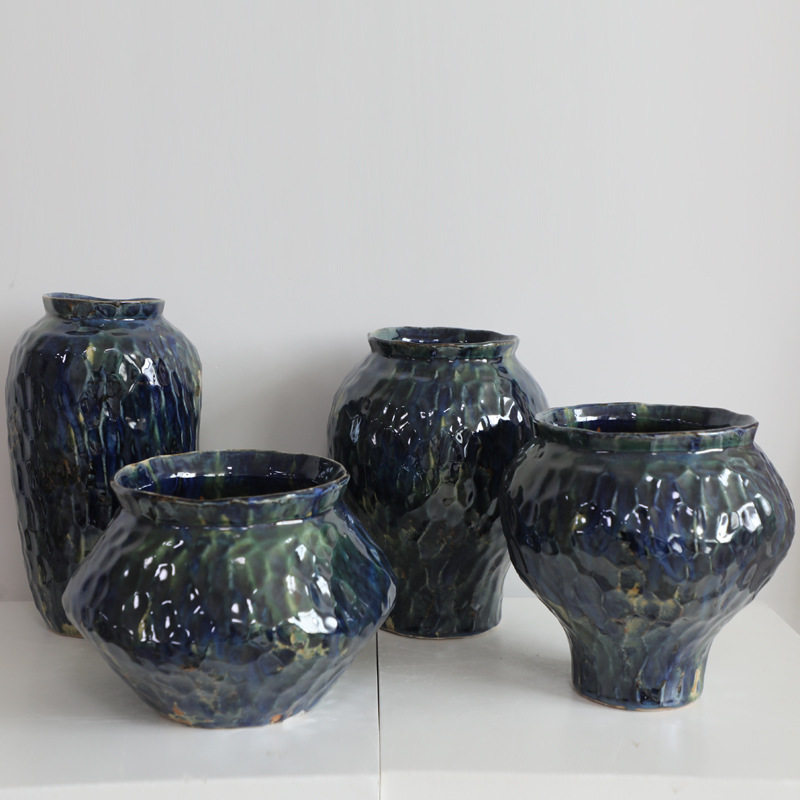 窑变釉克莱因蓝花盆陶瓷工艺品摆件陶瓷花瓶油画风家居装饰品