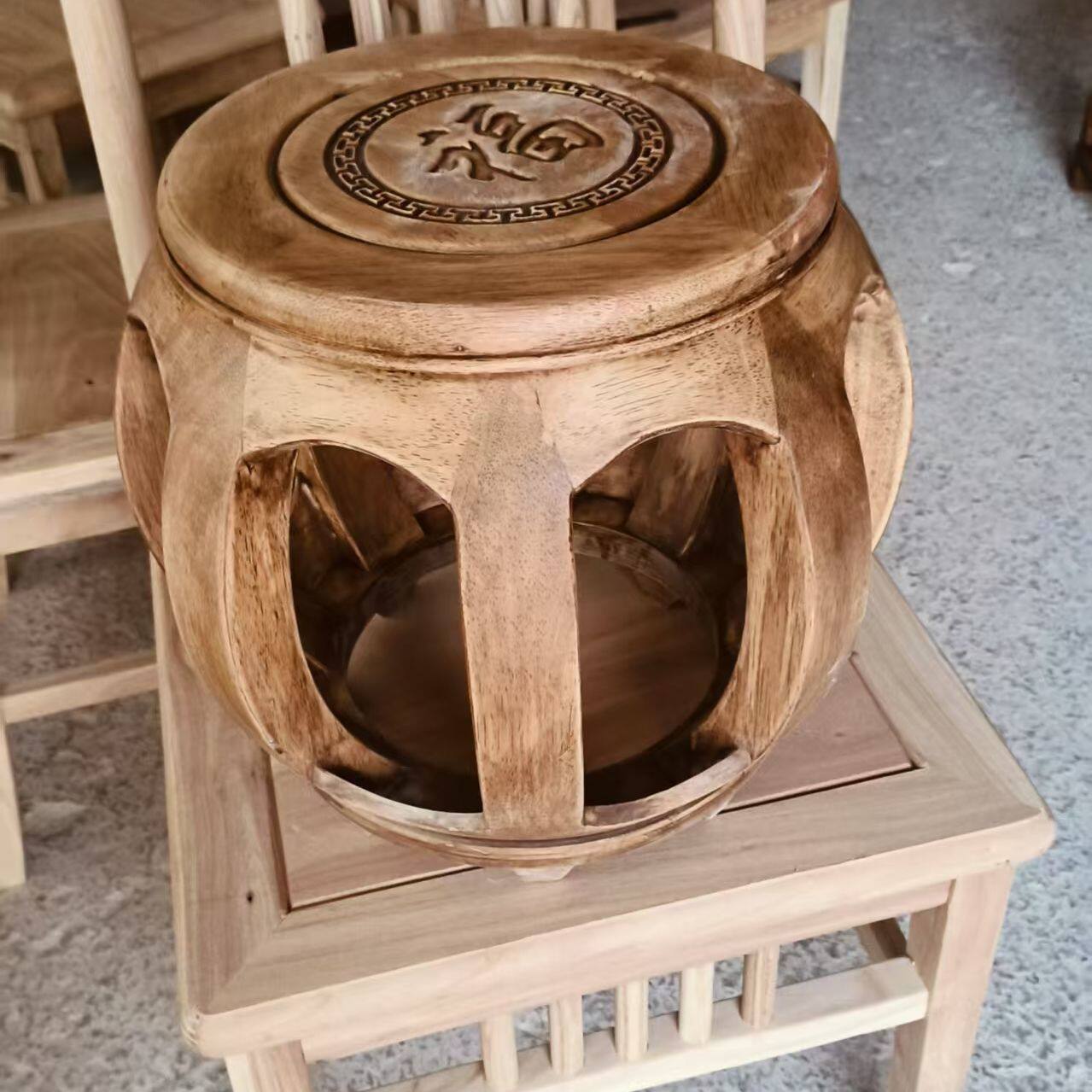 中式仿古实木鼓凳换鞋凳