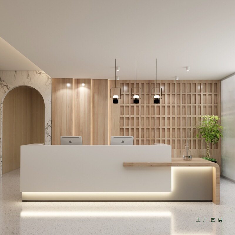 现货公司前台接待台简约木纹烤漆酒店美容院柜台收银吧台