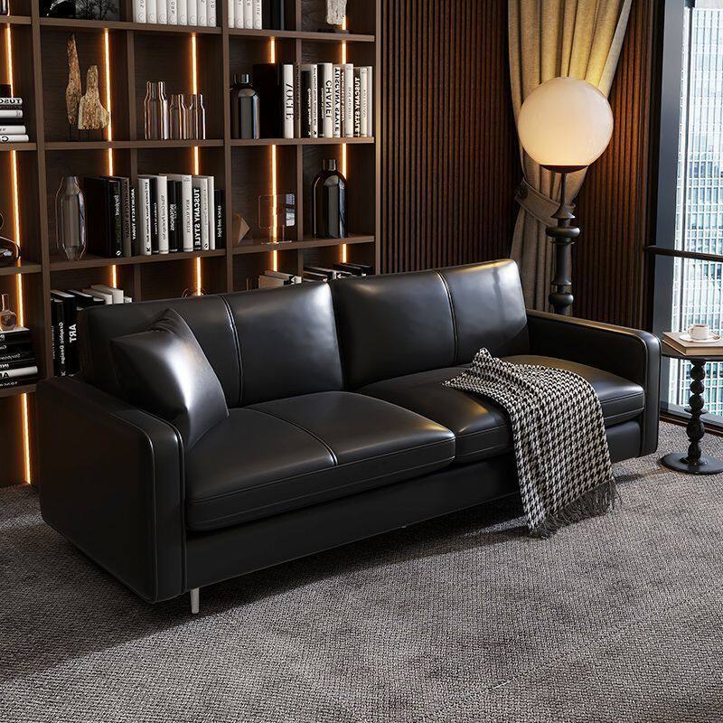 黑色皮艺沙发客厅卧室双三人意式现代简约小户型商务会客接待沙发
