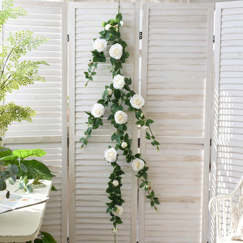 高档假花藤条仿真玫瑰花藤空调管道缠绕遮挡藤蔓墙面挂壁垂吊装饰