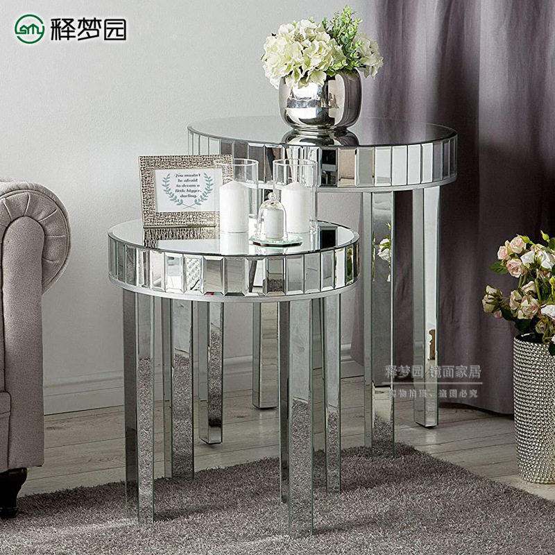 镜面套桌 套几 花架 电话桌 角几 圆桌 镜面家具 玻璃家具 F0512