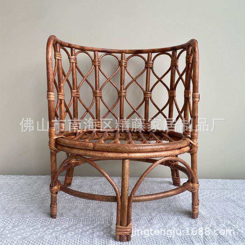 新款复古儿童藤椅新生儿摄影道具椅影楼拍照道具儿童过家家小椅子
