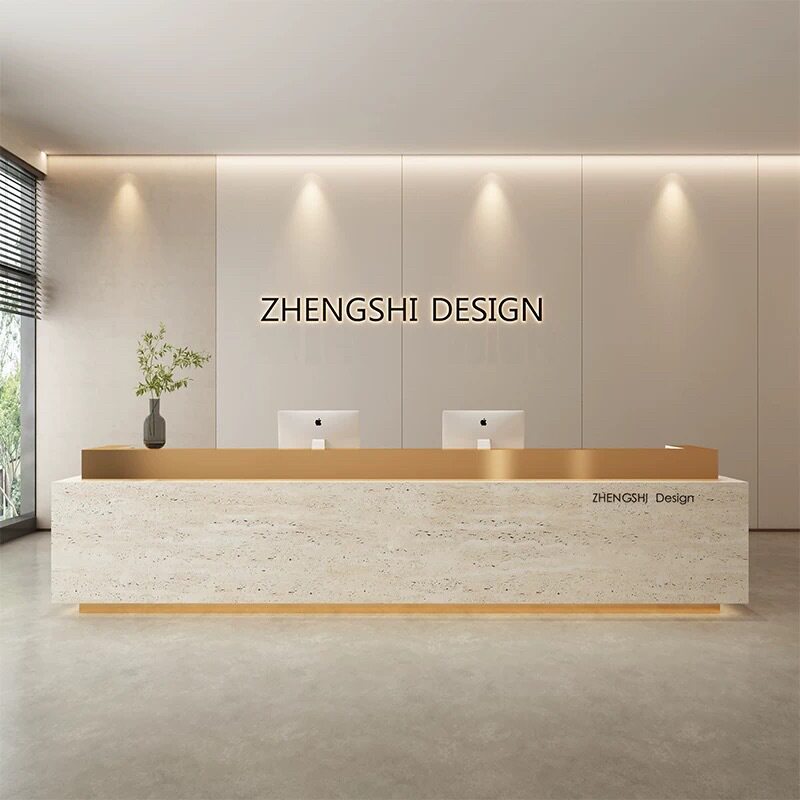 岩板大理石公司酒店前台接待台商场简约现代售楼部吧台收银台柜台