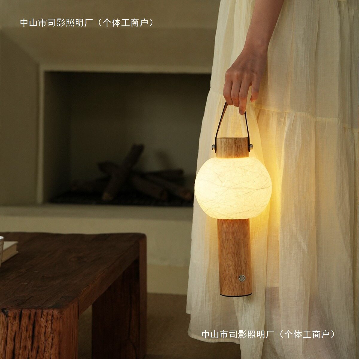 原木奶油风床头触摸充电小夜灯