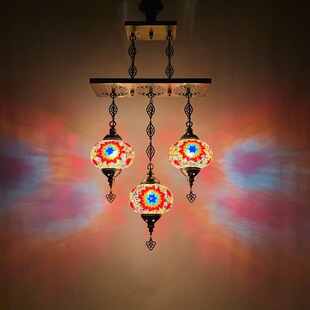 波西米亚异域3头直盘餐厅吊灯吧台阳台玄关手工浪漫琉璃装饰吊灯