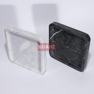 工厂直销天然大理石黑白色方形长形托盘摆件底座托盘蜡烛香座灯座