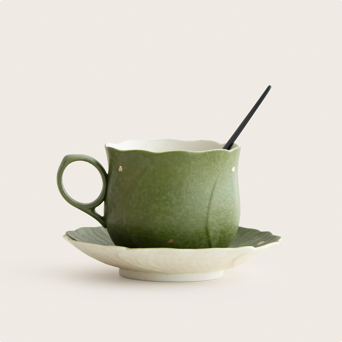橘绿洒金咖啡杯高级感拉花杯家用陶瓷杯子拿铁杯下午茶餐具早餐杯