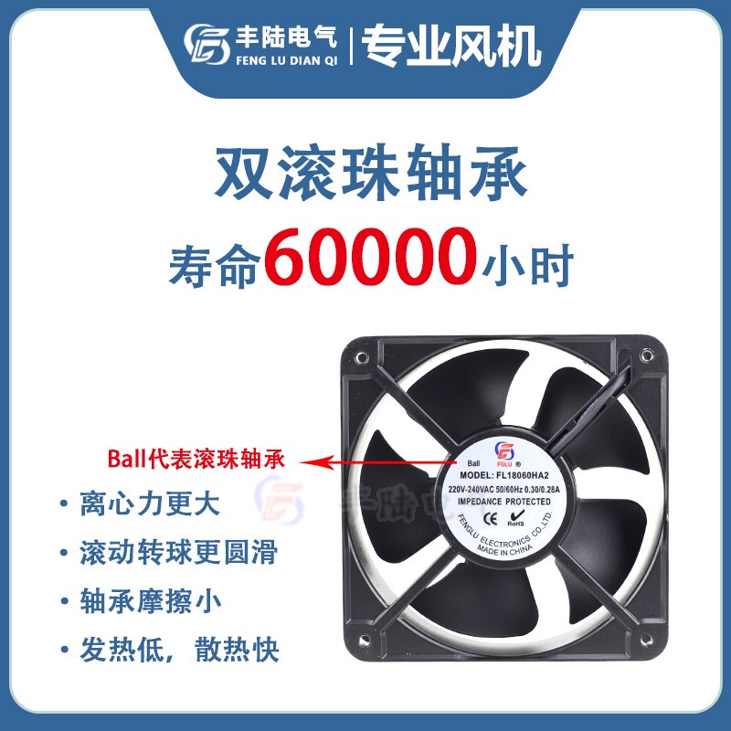 18cm工业配电柜轴流风机FL18060 AC220/380V 50W 180*60mm排风扇