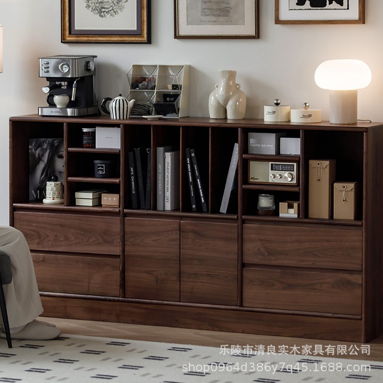 北美黑胡桃木矮书柜简约现代边柜客厅收纳落地组合书架储物柜书房