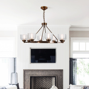 饰中晓楚 美式全铜客厅吊灯复古大气法式别墅餐厅书房玻璃灯具