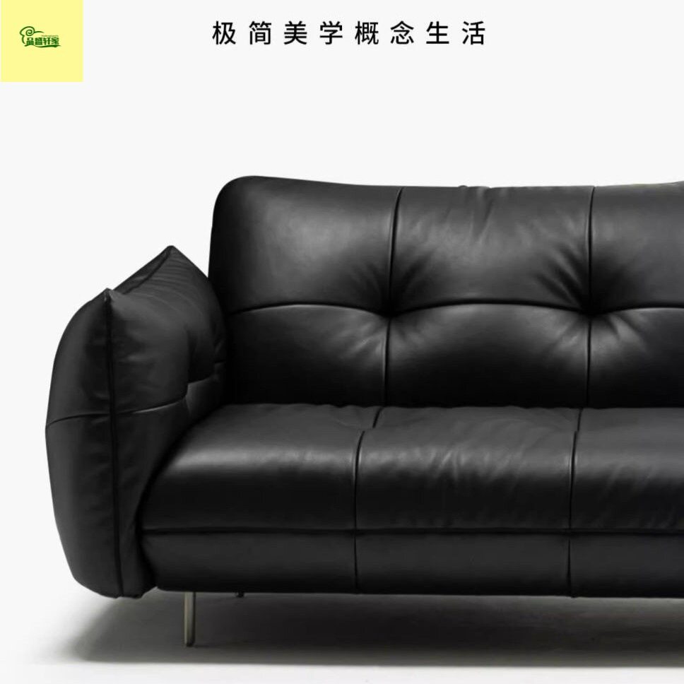 复古风真皮拉扣沙发中古风设计师高级直排黑色高端沙发小户型家用